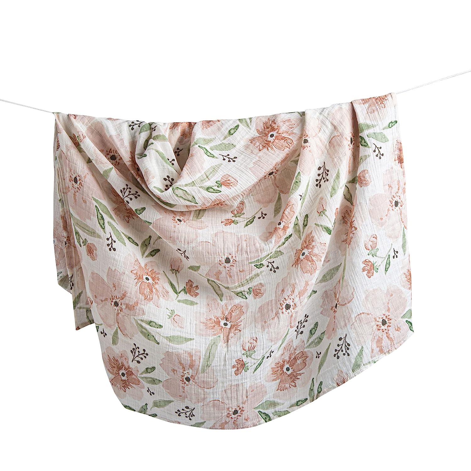 Crane Baby Soft Muslin Swaddle Blanket, Soft Swaddle Wrap for Boys and Girls, Floral, 47" x 47" - Image 1